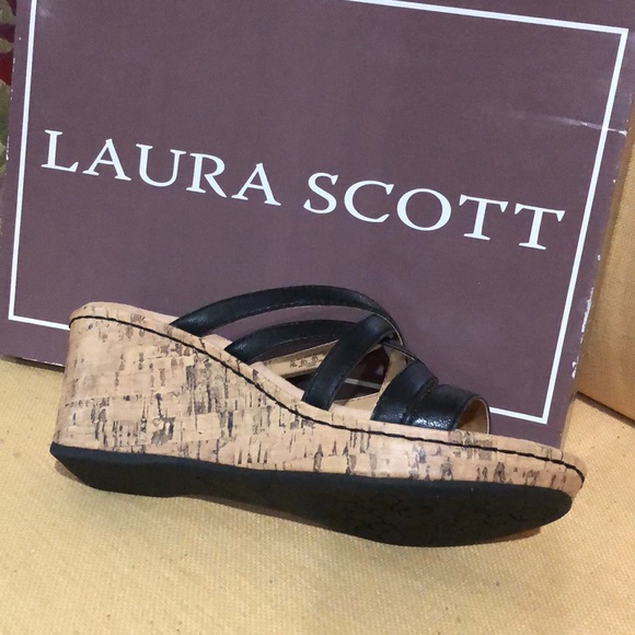 NWT Laura Scott Wedge Sandal 7.5 Black - Picture 3 of 5